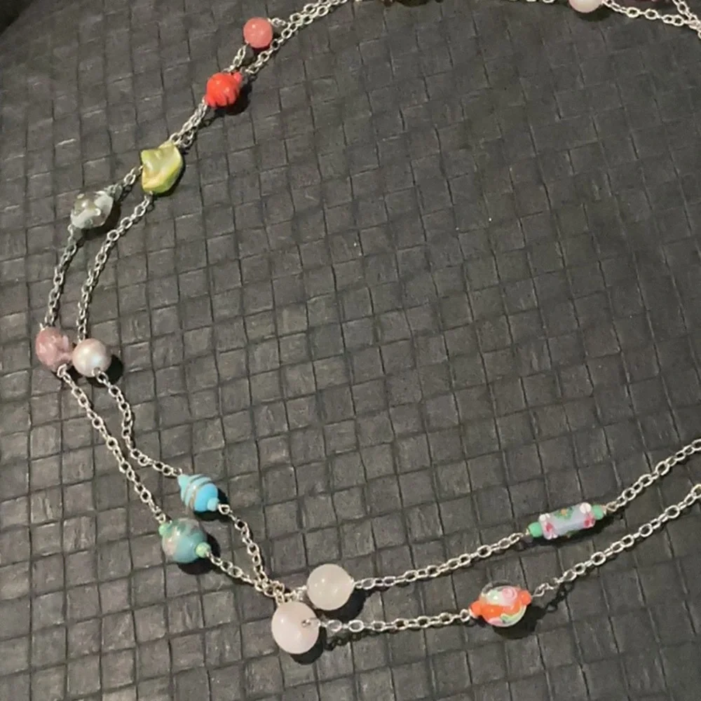 Elegant Multicolor vintage Beaded Silver Necklace